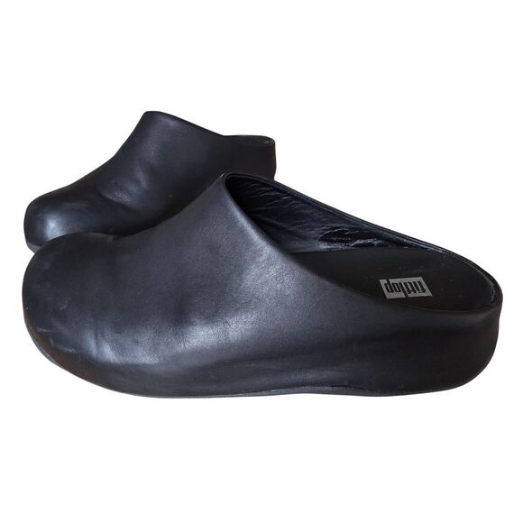 FitFlop SHUV Black Leather Clogs 10 Comfort Work Slip-On Mules - Picture 15 of 15